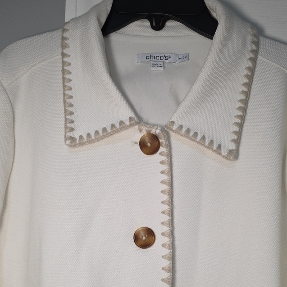 Chico's Cream Teddy Jacket with Tan Trim - Picture 2 of 6